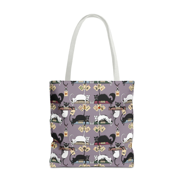 Mahjong Cats Tote Bag on Purple