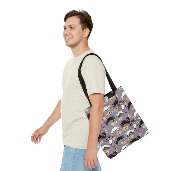 Mahjong Cats Tote Bag on Purple