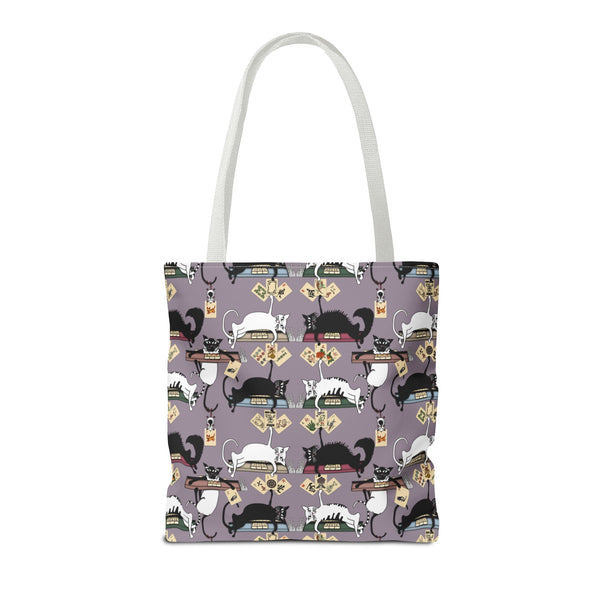 Mahjong Cats Tote Bag on Purple