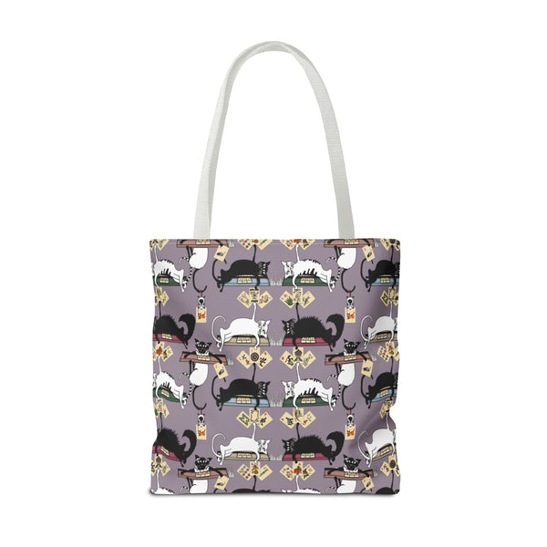 Mahjong Cats Tote Bag on Purple