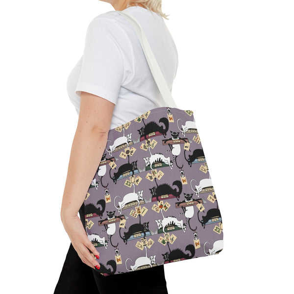 Mahjong Cats Tote Bag on Purple