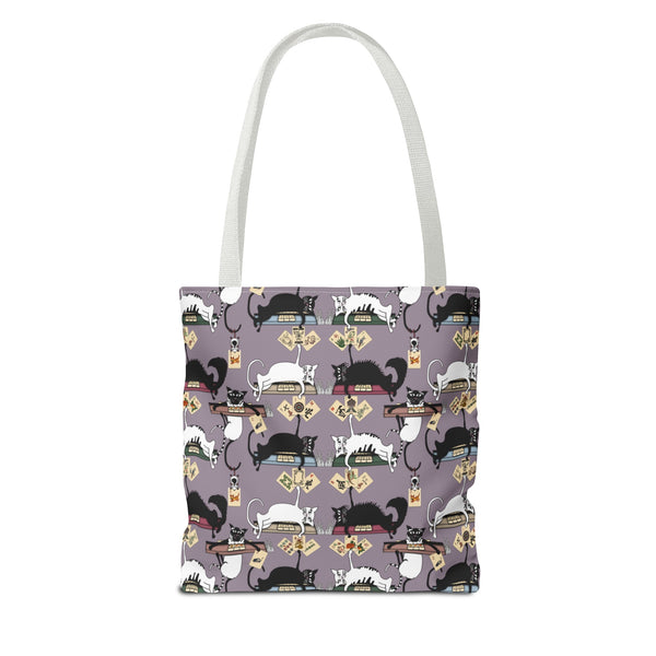 Mahjong Cats Tote Bag on Purple