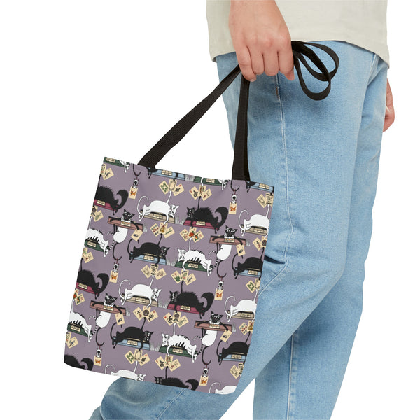 Mahjong Cats Tote Bag on Purple