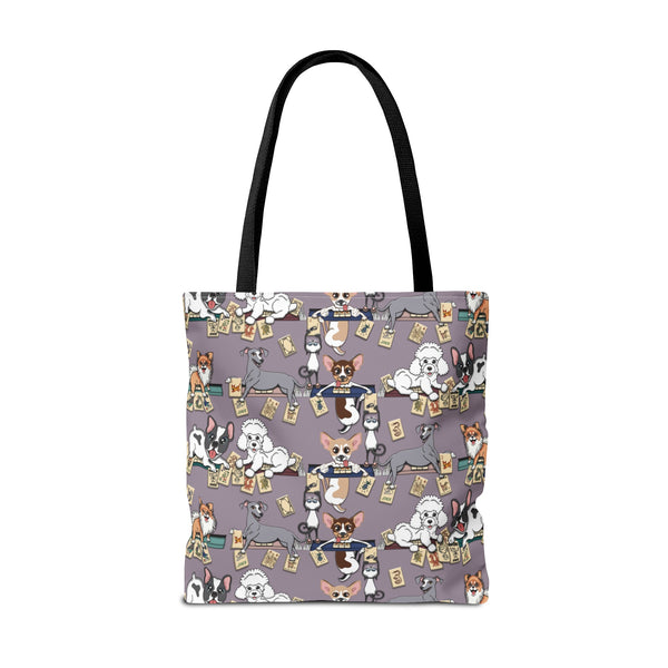 Mahjong Dogs Tote Bag on Purple