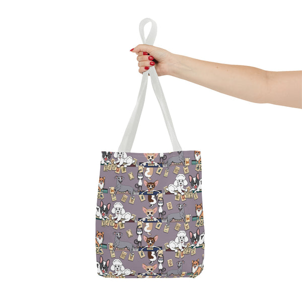 Mahjong Dogs Tote Bag on Purple