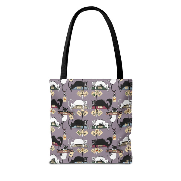 Mahjong Cats Tote Bag on Purple