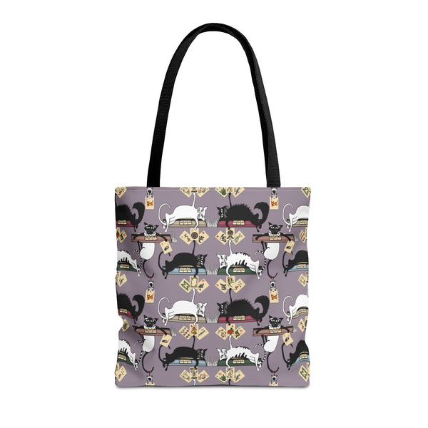 Mahjong Cats Tote Bag on Purple