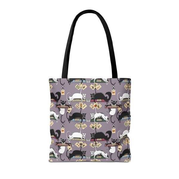 Mahjong Cats Tote Bag on Purple
