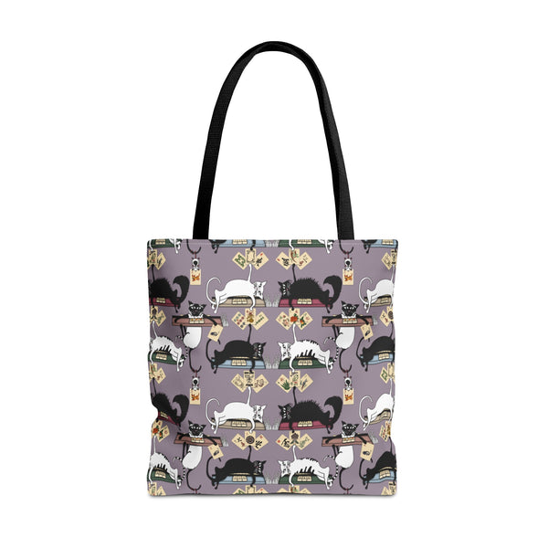 Mahjong Cats Tote Bag on Purple