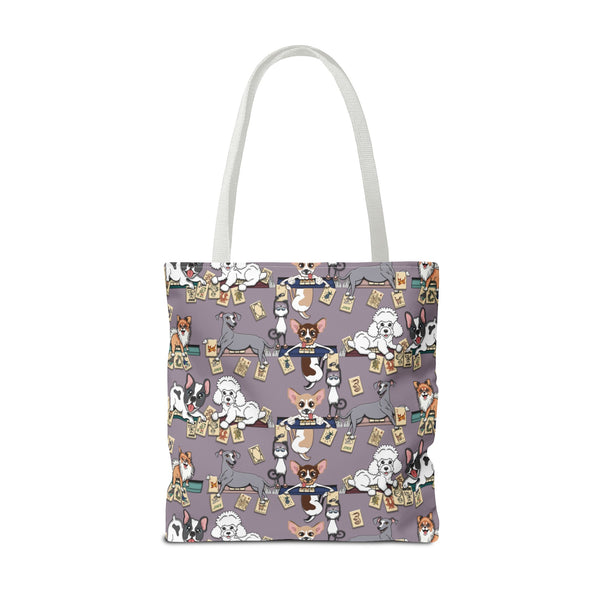 Mahjong Dogs Tote Bag on Purple