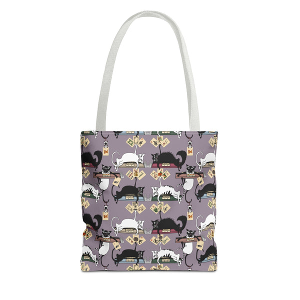 Mahjong Cats Tote Bag on Purple