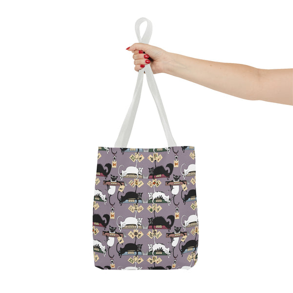 Mahjong Cats Tote Bag on Purple