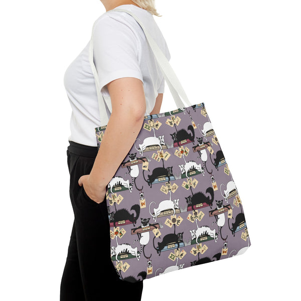 Mahjong Cats Tote Bag on Purple