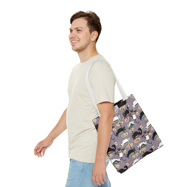 Mahjong Cats Tote Bag on Purple