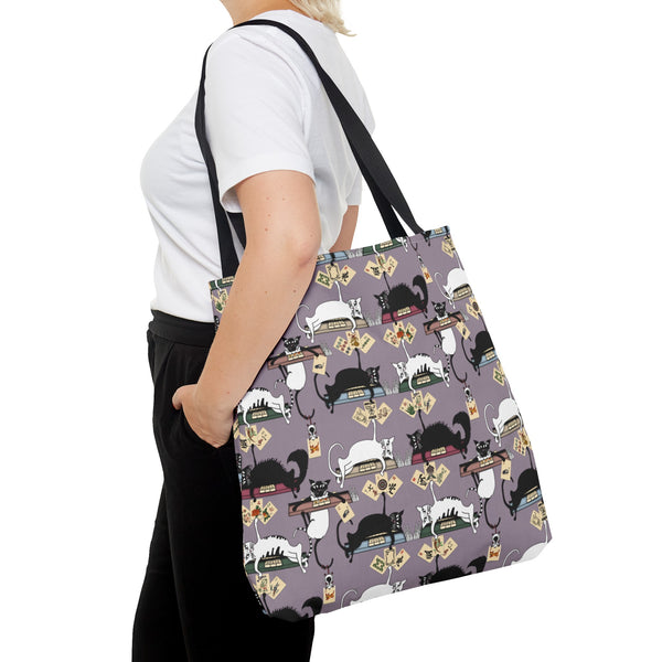 Mahjong Cats Tote Bag on Purple