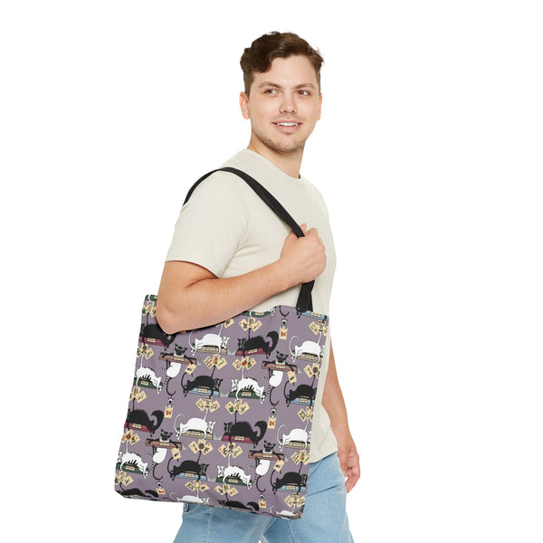 Mahjong Cats Tote Bag on Purple