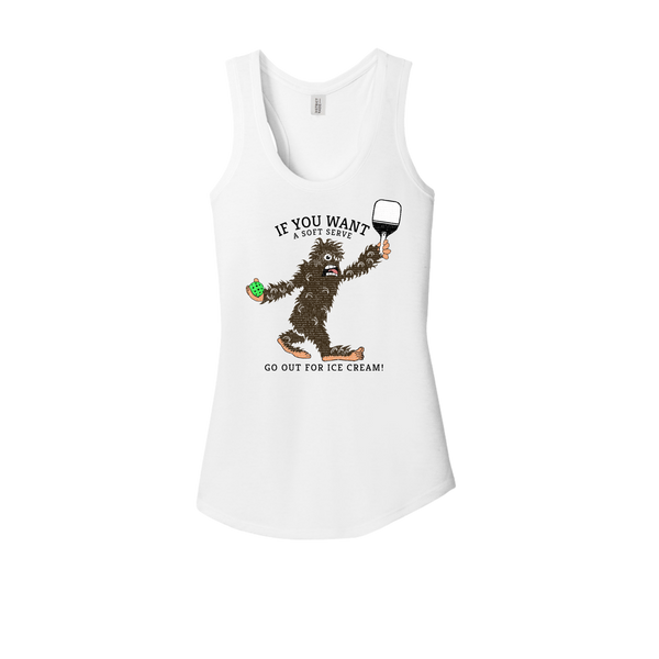 "If You Want a Soft Serve, Go Out for Ice Cream" Sasquatch playing Pickleball Tank Top